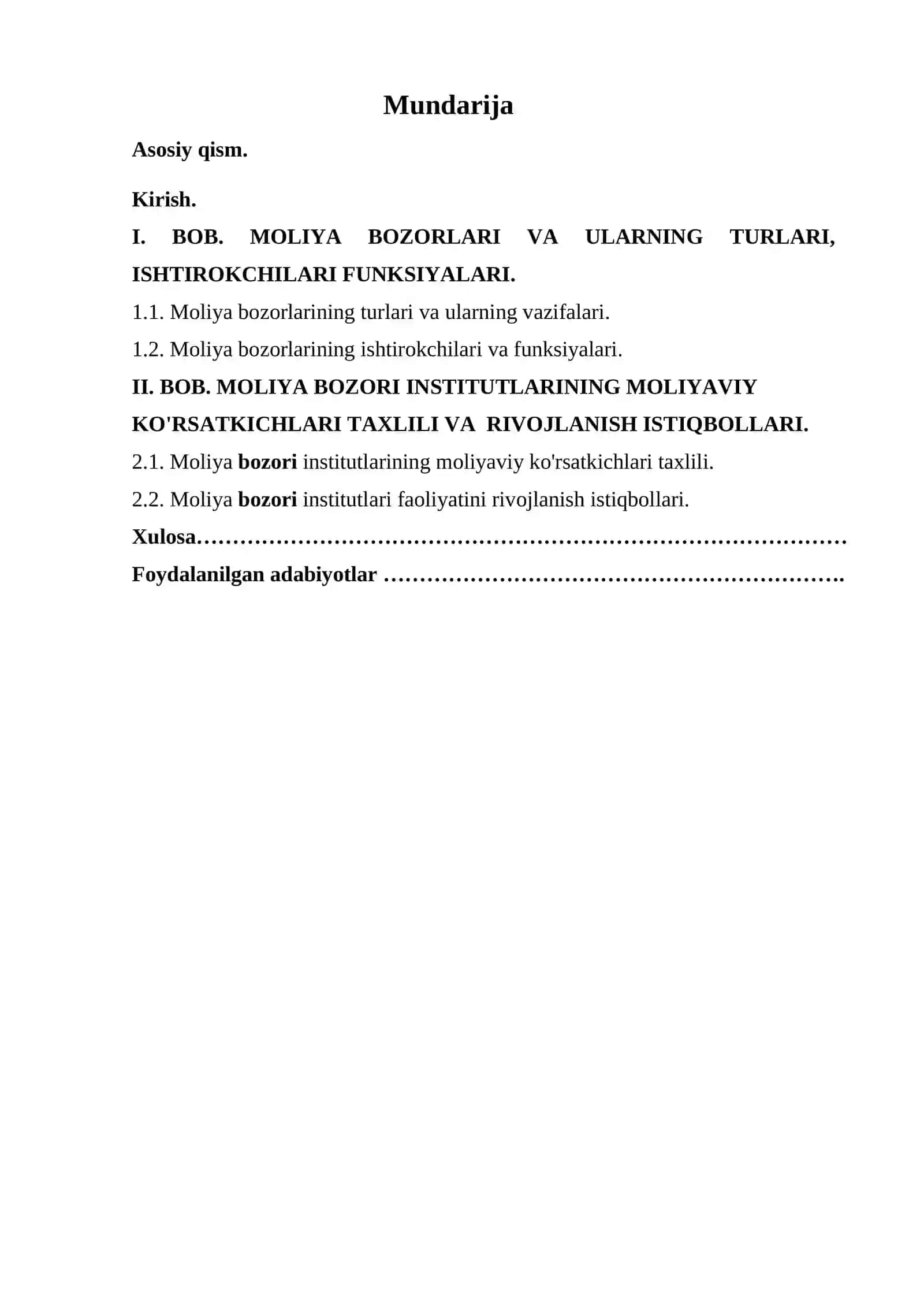 SAMARQAND IQTISODIYOT VA SERVIS INSTITUT “BANK-MOLIYA XIZMATLARI” FAKULTETI “MOLIYA BOZORI VA MOLIYAVIY TEXNOLOGIYALAR” FANIDAN 2