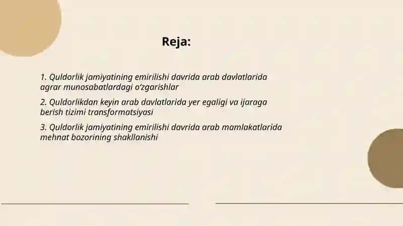 Quldorlik jamiyatining emirilishi davrida arab davlatlaridagi iqtisodiy g'oyalar 2