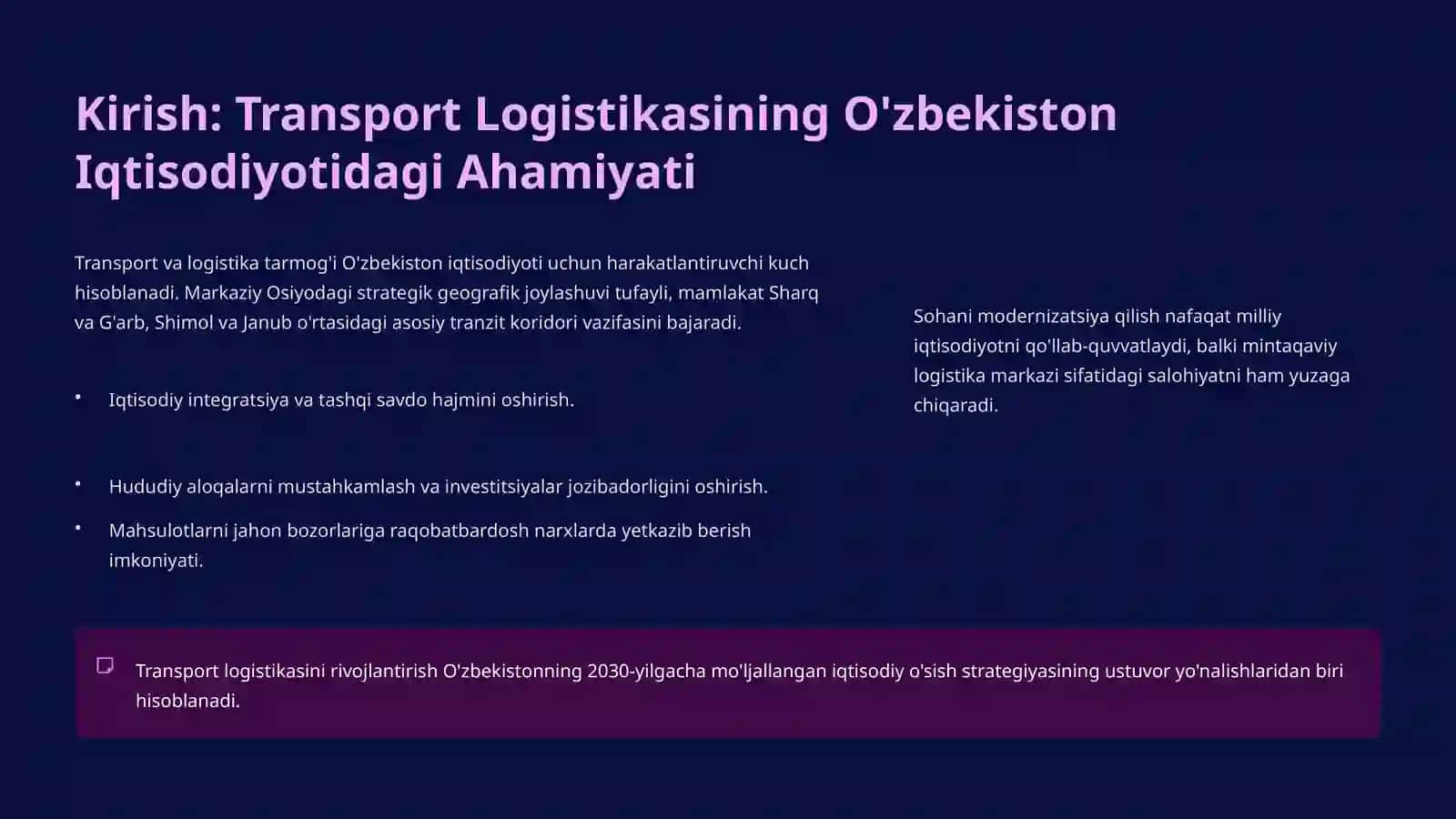 O’ZBEKISTON TRANSPORT LOGISTIKA TIZIMINING RIVOJLANISHI 2