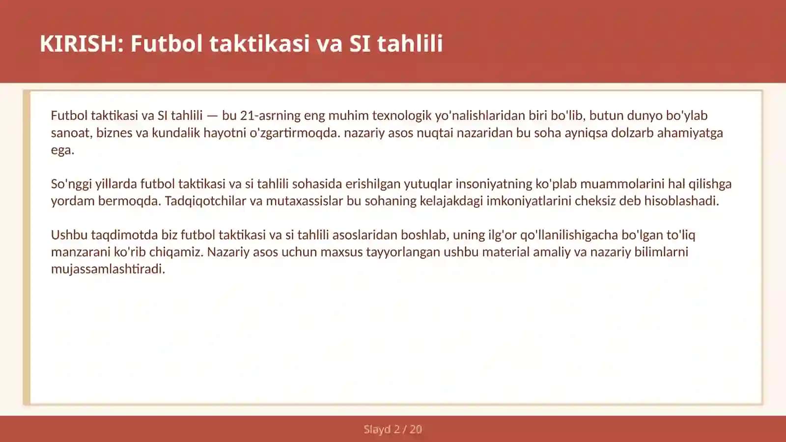 Futbol Taktikasi va SI Tahlili 2