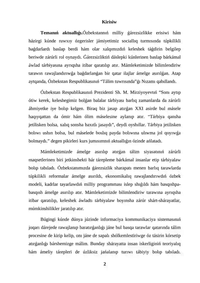 KURS JUMISI ÓZ BETINSHE TÁLIM PEDAGOGIKALÍQ SHEBERLIKTI QÁLIPLESTIRIW FAKTORÍ RETINDE 2