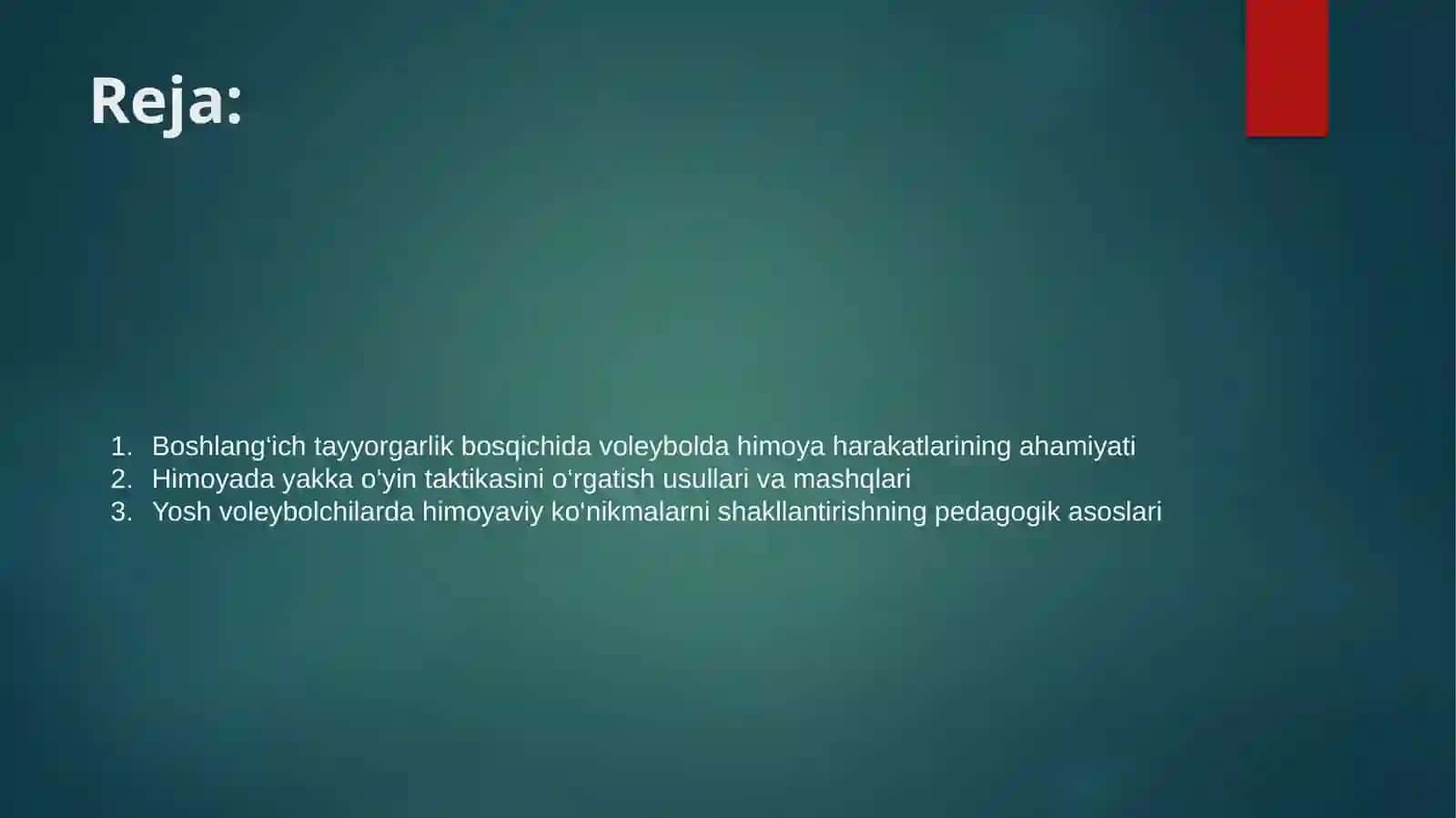 Boshlang'ich tayyorgarlik bosqichida himoyada yakka oʻyin taktikasini o'rgatish usullari haqida bilim doirasini shakllantirish 2