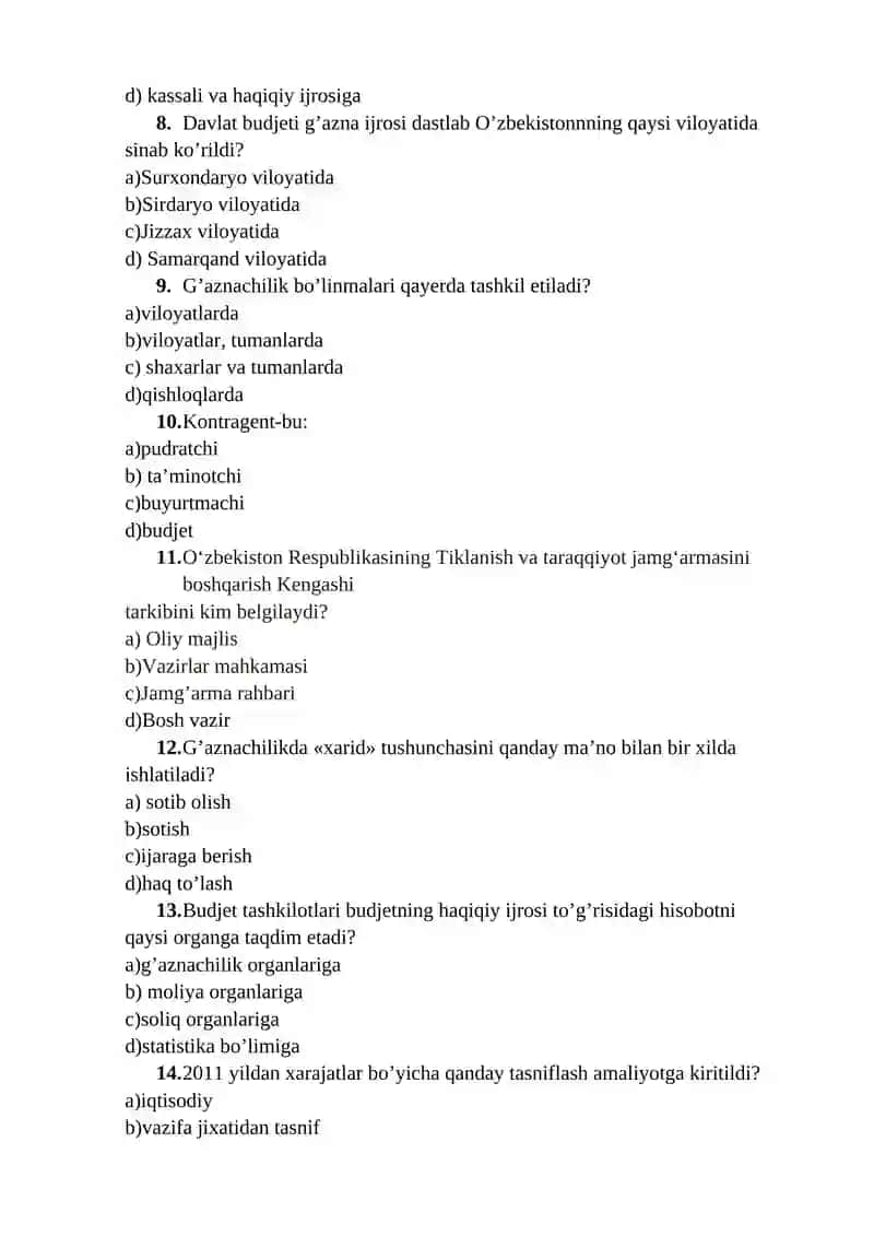 G'aznachilikda budjetlararo o'zaro hisob-kitoblarning qatnashchilari 2