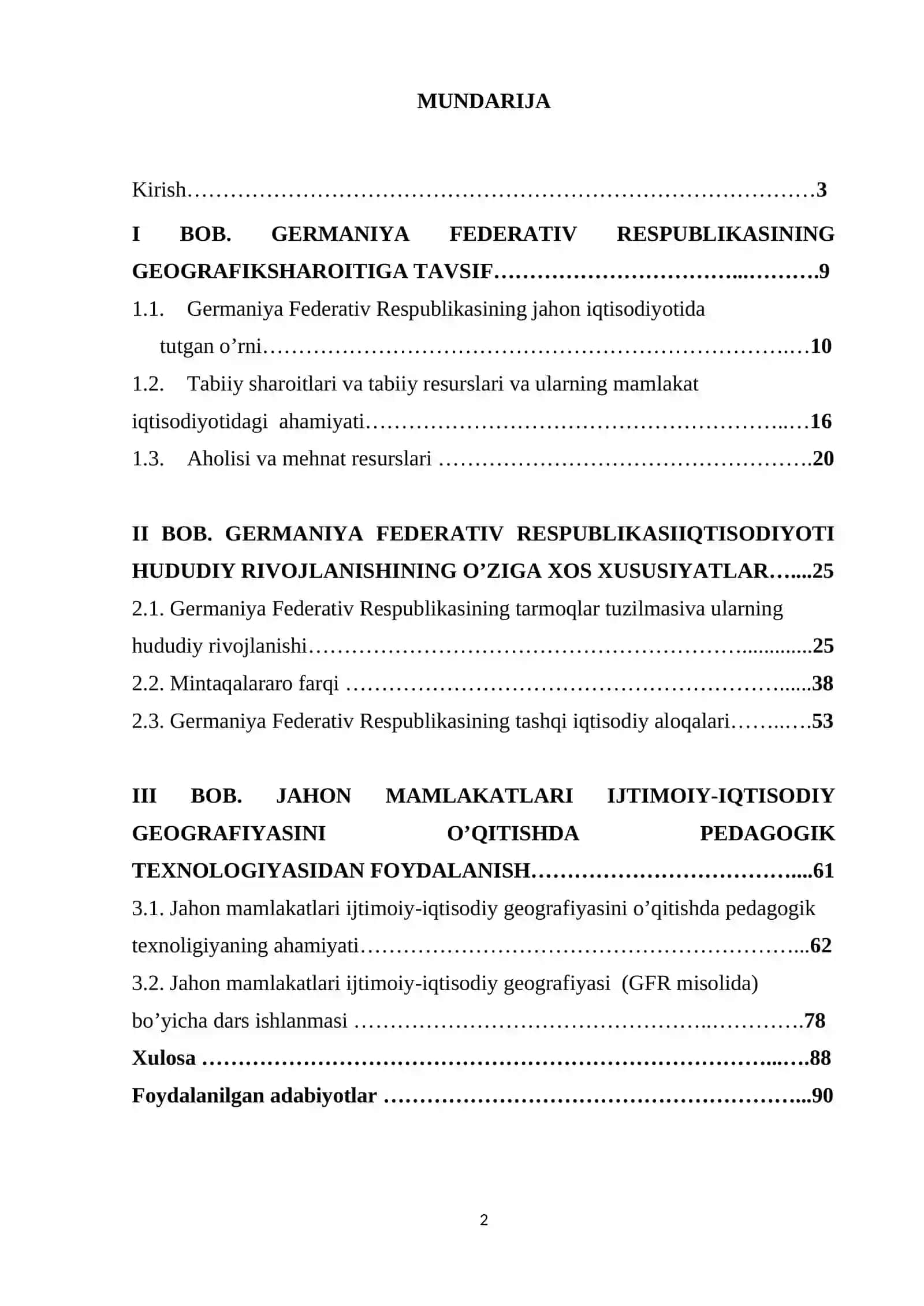 Germaniya Federativ Respublikasi iqtisodiyotini hududiy rivojlanishining o’ziga xos xususiyatlari 2