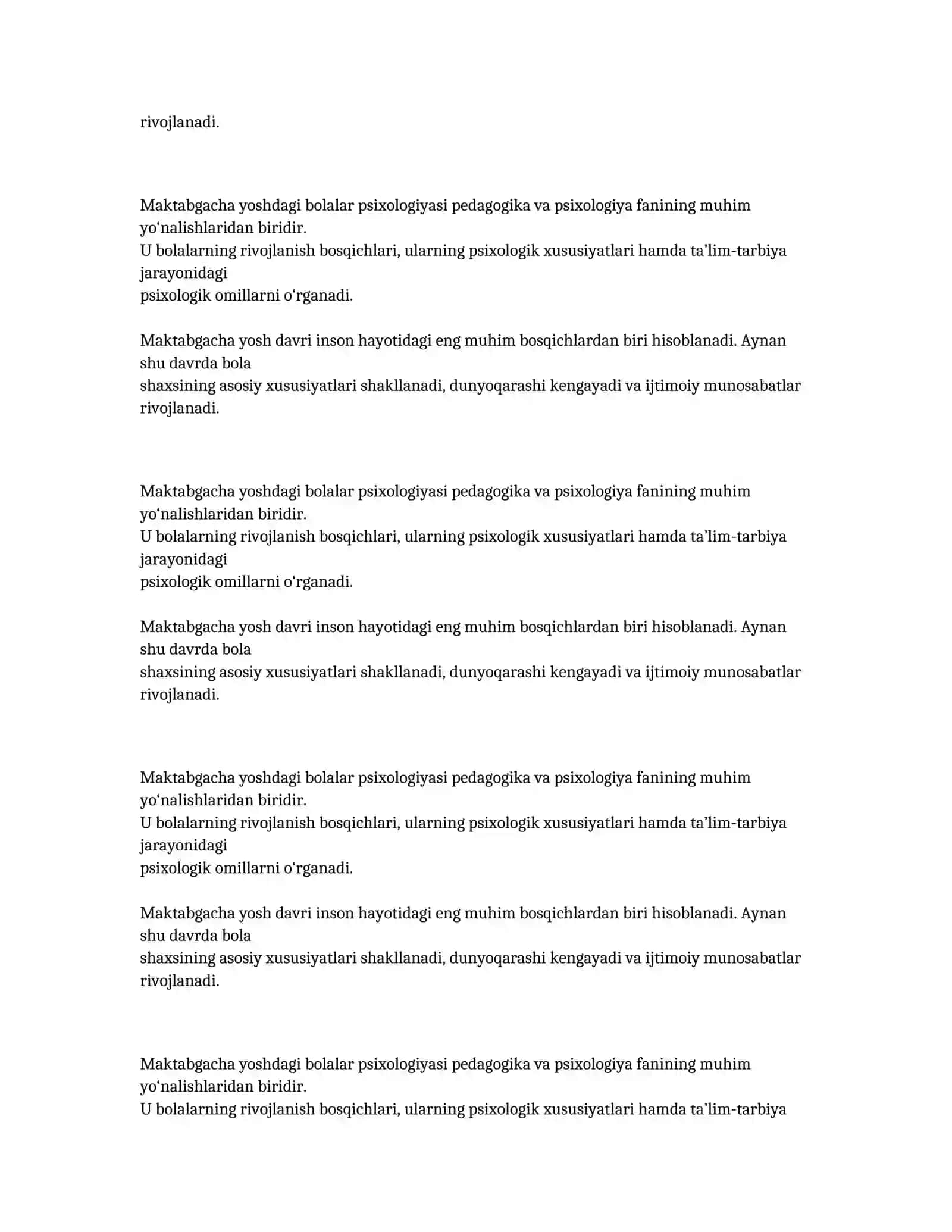 Maktabgacha bolalar psixologiyasi kurs-ishi 2