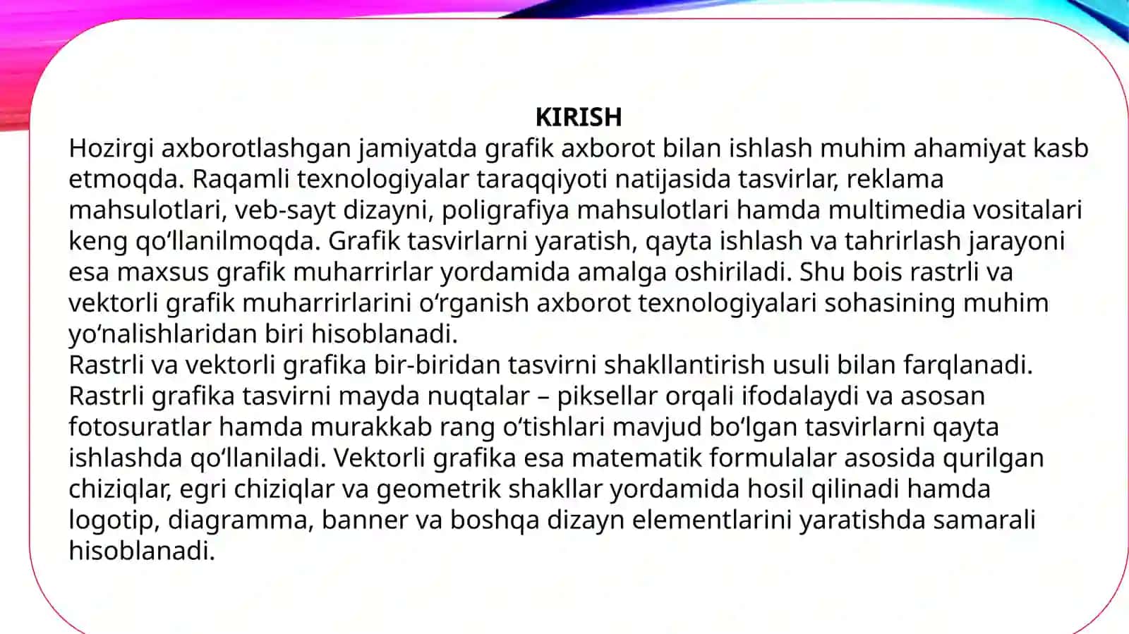 Rastrli va vektorli grafik muharrirlari va ular bilan ishlash 2