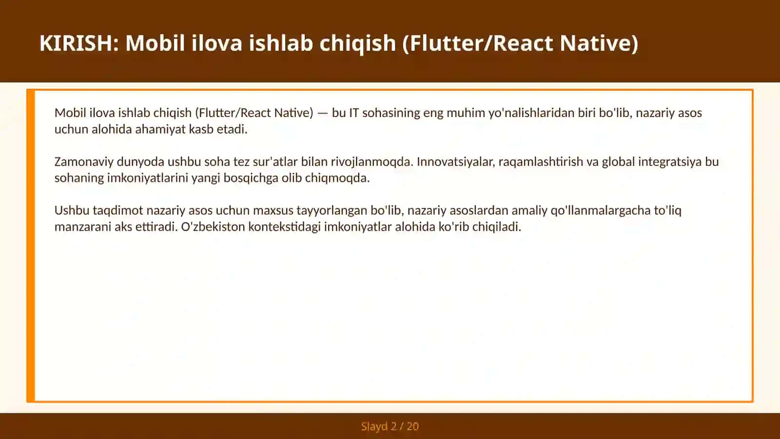 MOBIL ILOVA ISHLAB CHIQISH (FLUTTER/REACT NATIVE) 2