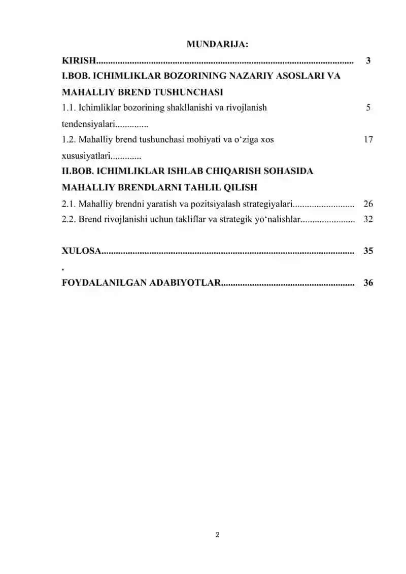 ICHIMLIKLAR ISHLAB CHIQARISHDA MAHALLIY BRENDLARNI RIVOJLANTIRISH STRATEGIYALARI 2