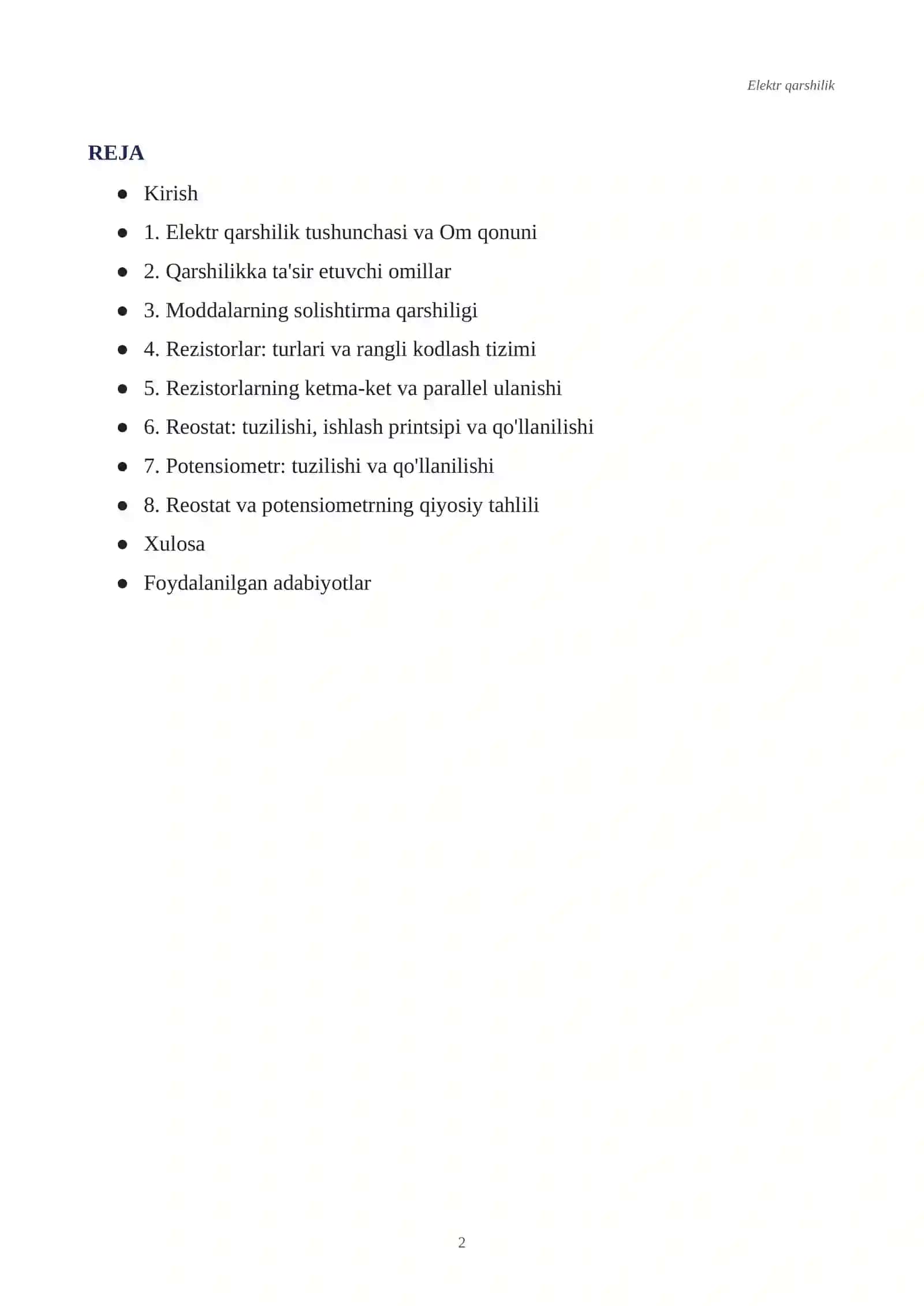 ELEKTR QARSHILIK. REOSTAT. REZISTOR. POTENSIOMETR 2