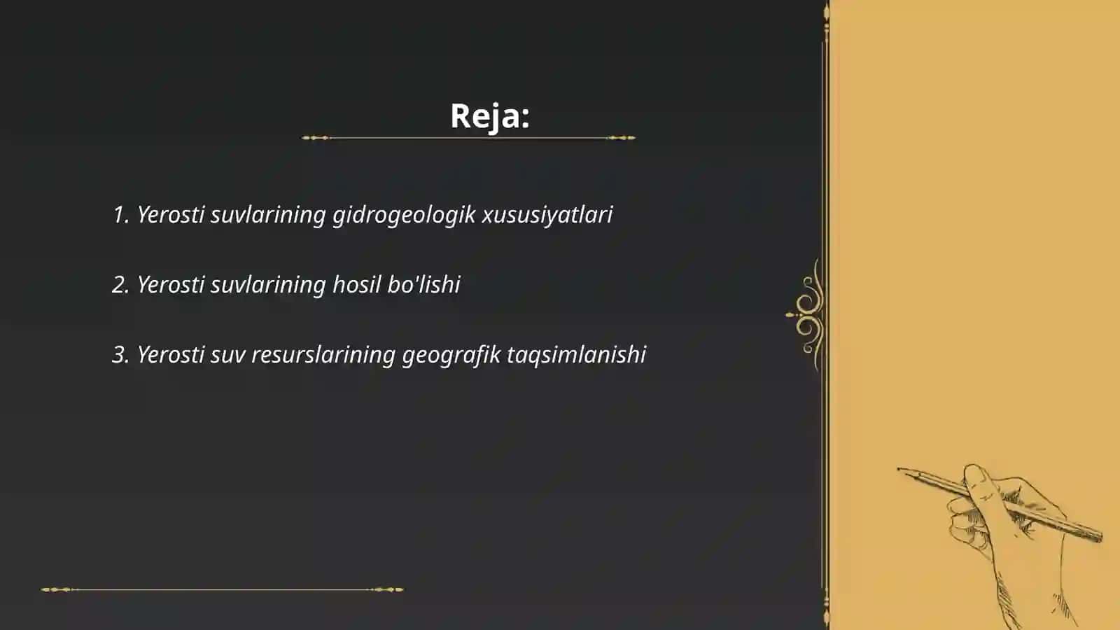 Yerosti suvlarining balansi, rejimi va zahirasi 2