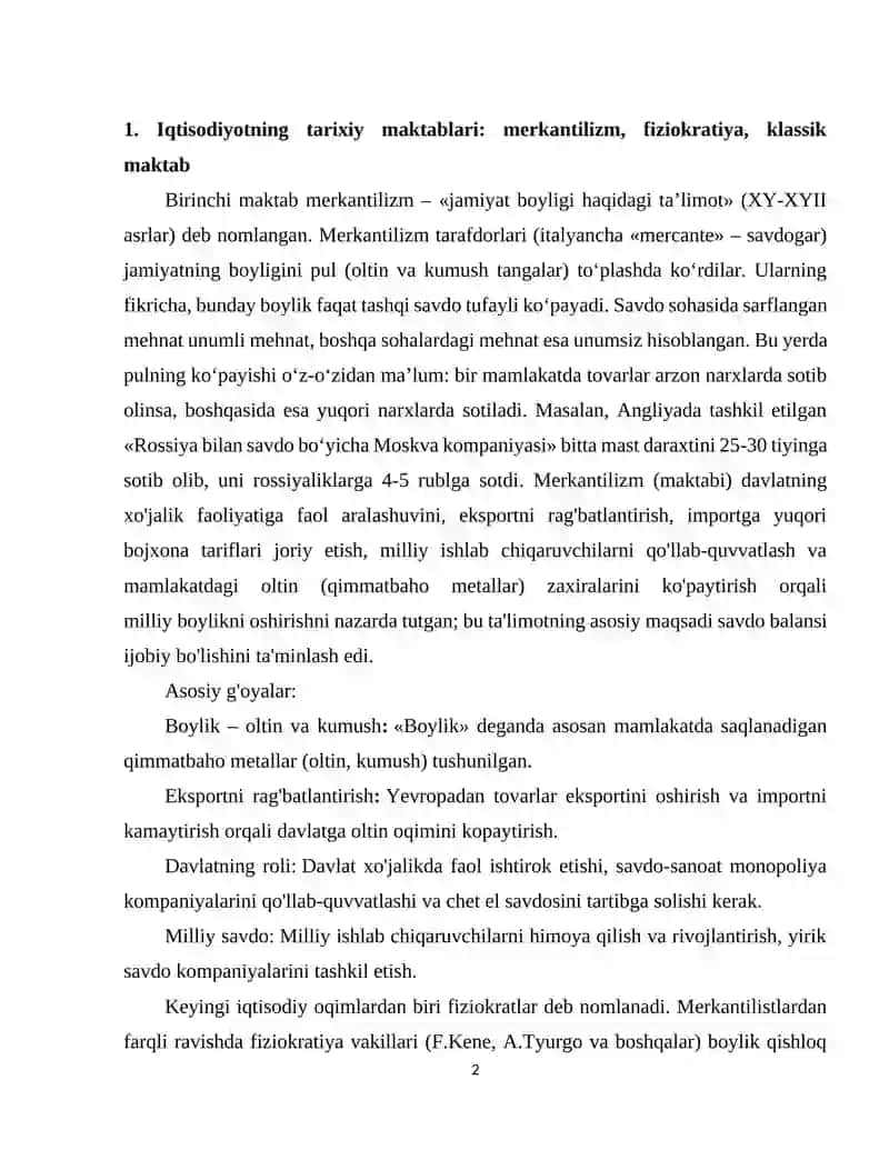 Mikroiqtisodiyot mavzular bo'yicha mustaqil ish 2