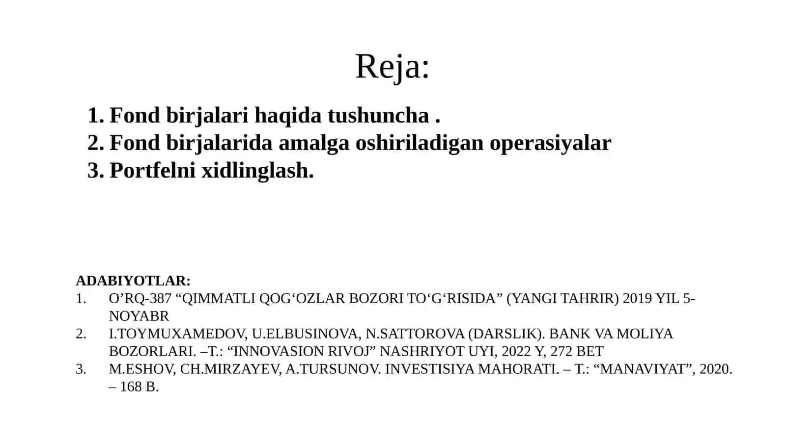 Fond birjalari va ularda amalga oshiriladigan operatsiyalar 2