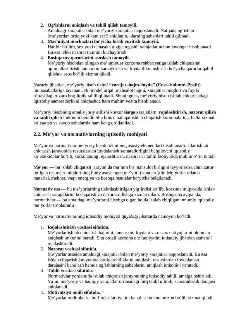 Xarajatlarni hisobga olishning me’yoriy usuli 2