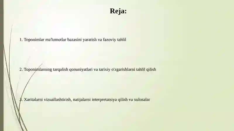 Toponimlarning fazoviy tarqalish xaritasini tuzish va tahlil qilish 2