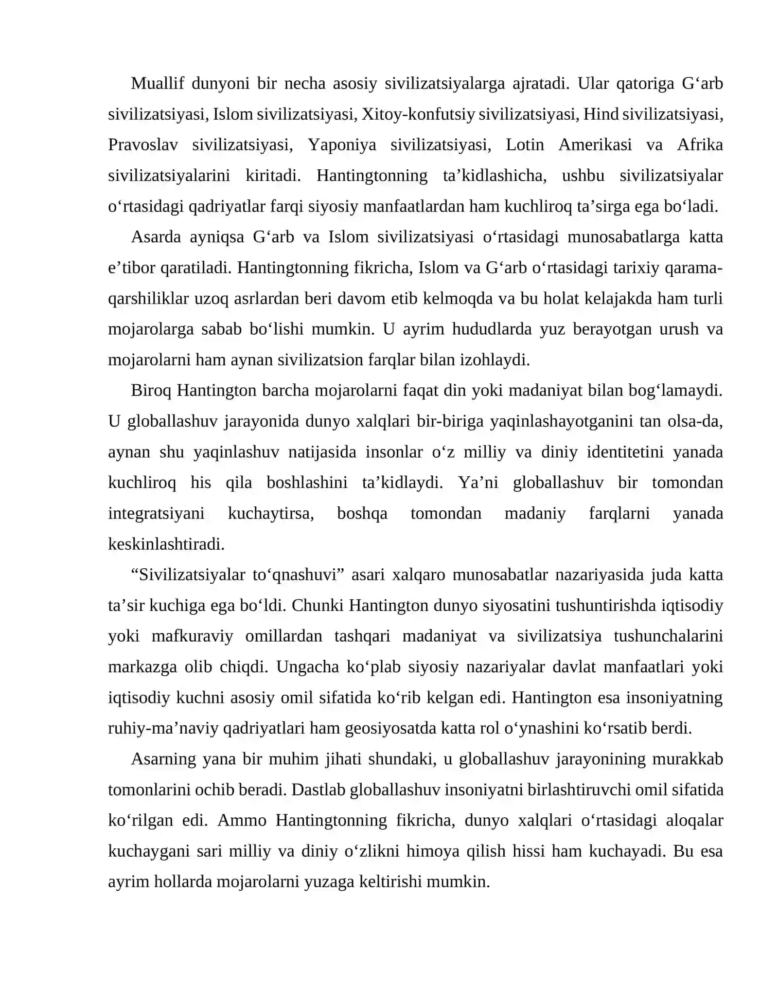 S.Xantingtonning “Sivilizatsiyalar to‘qnashuvi” asari ESSЕ 2