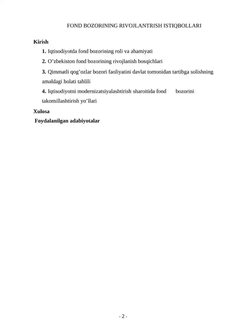 Fond Bozorining Rivojlantrish Istiqbollari 2