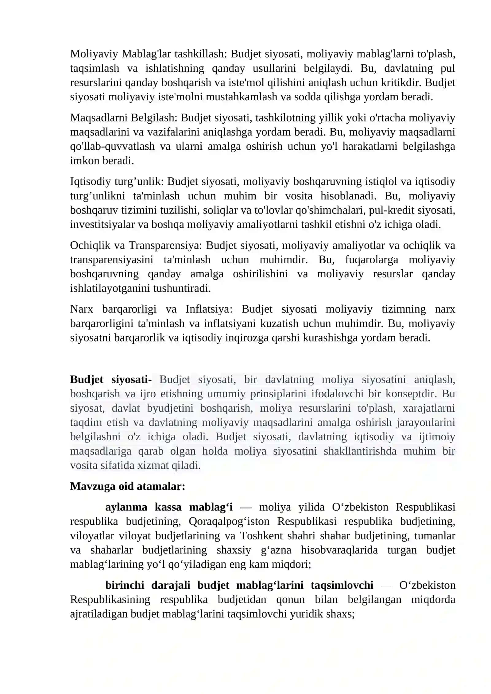 Budjet siyosatining mohiyati va obyektiv zarurati 2