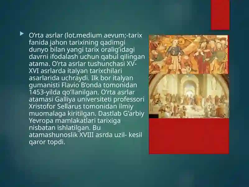 O’RTA ASRLARGA KIRISH. G‘ARBIY YEVROPA VA SHARQDA  FEODAL MUNOSABATLARNING YUZAGA KELISHI.    О‘RTA ASRLAR TARIXI MANBALARI. 2