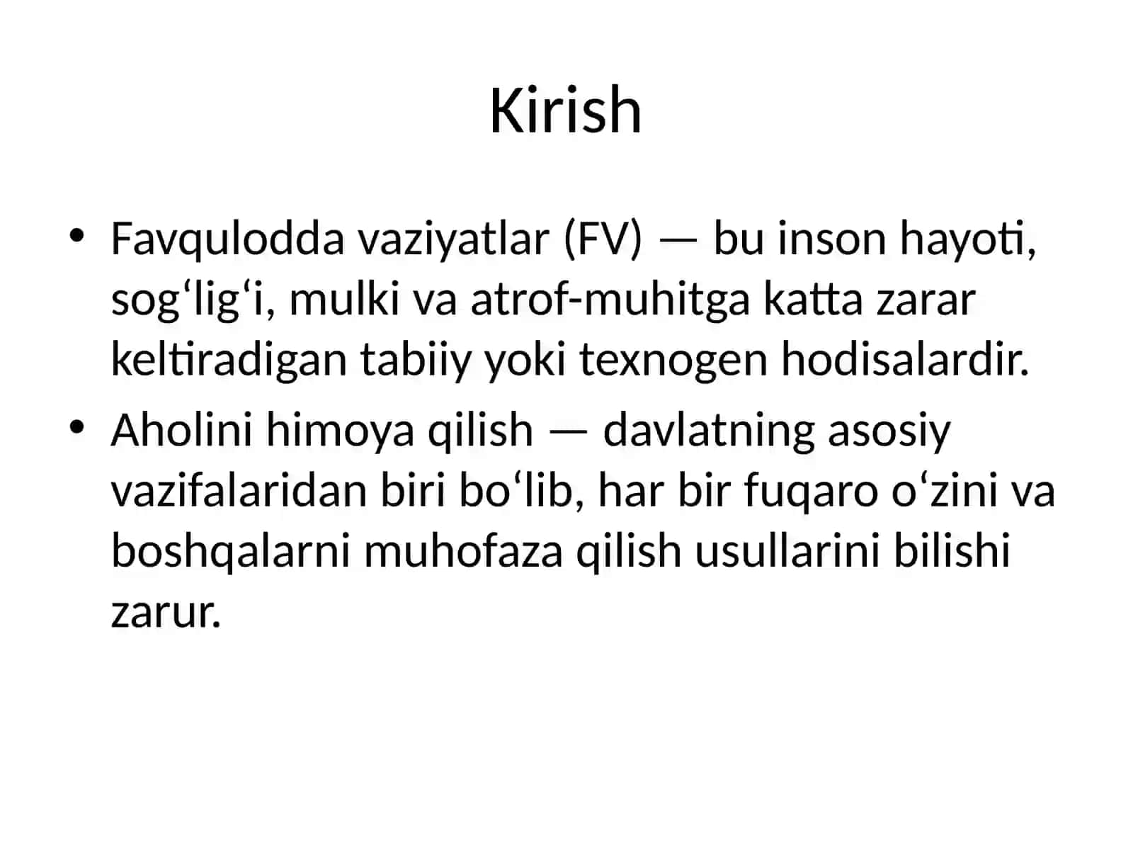 Favqulodda vaziyatda aholini muhofaza qilish 2