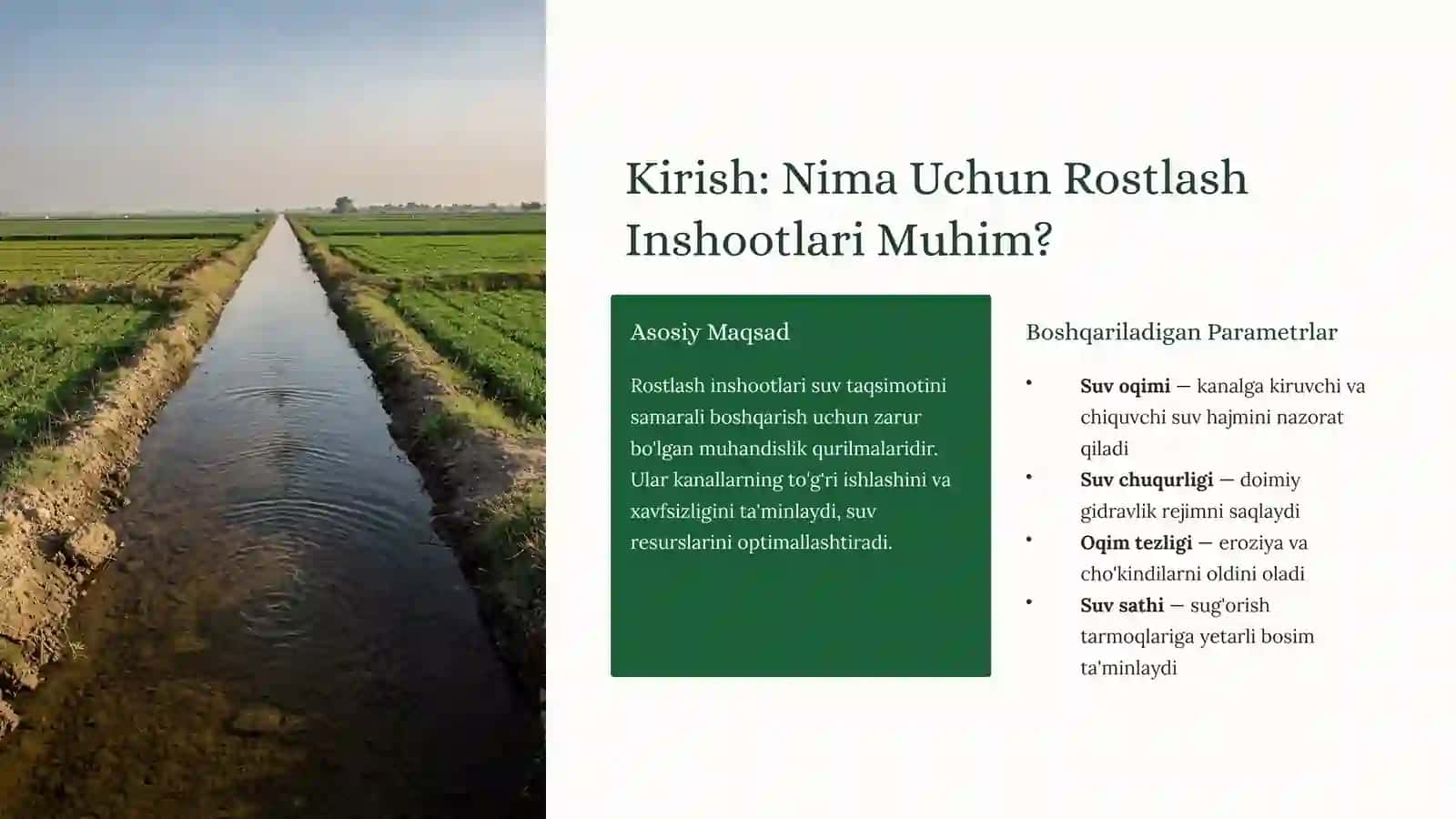 Kanallardagi Ochiq Rostlash Inshootlari: SuvniBoshqarishSan’ati 2