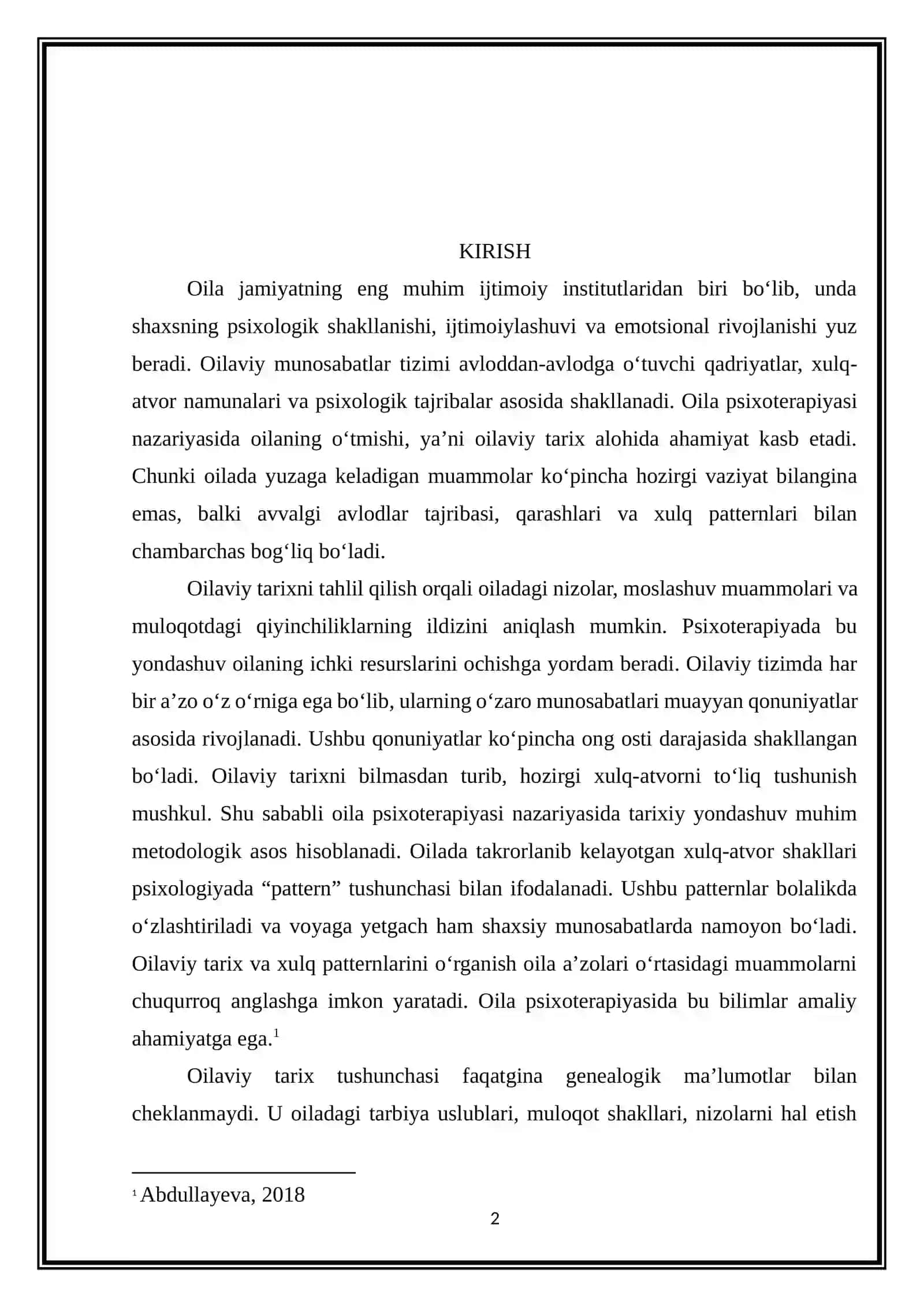 Oilaviy tarix.O‘zaro munosabatlarda xulq patternlarining 5 ta mexanizmi sifatida 2