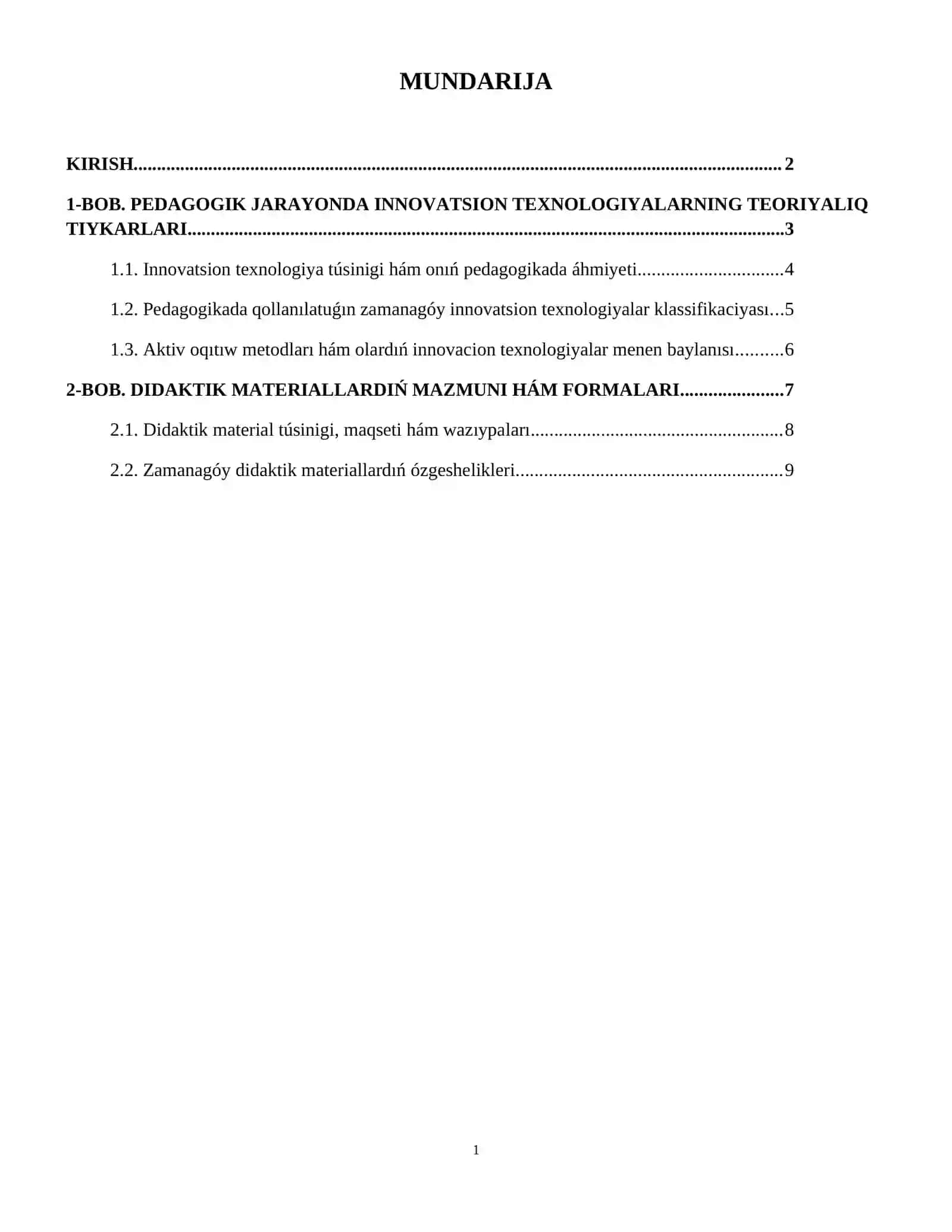 Pedagogik jarayonda qo‘llaniladigan innovatsion texnologiyalar, didaktik materiallar va faoliyat mazmuni. 2