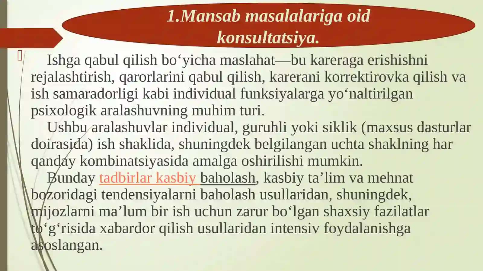 Konsultatsiya amaliyotidagi ayrim yo'nalishlar 2