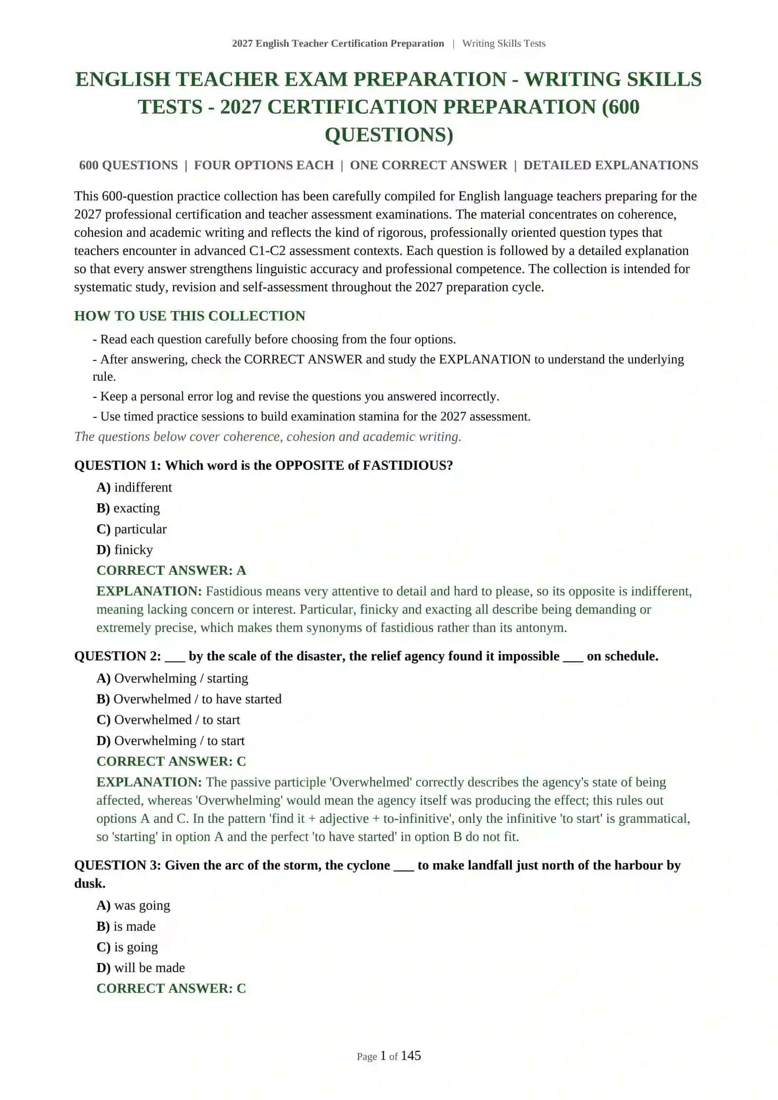 Mavzu: 2027 English Teacher Certification Preparation | Writing Skills Tests 2