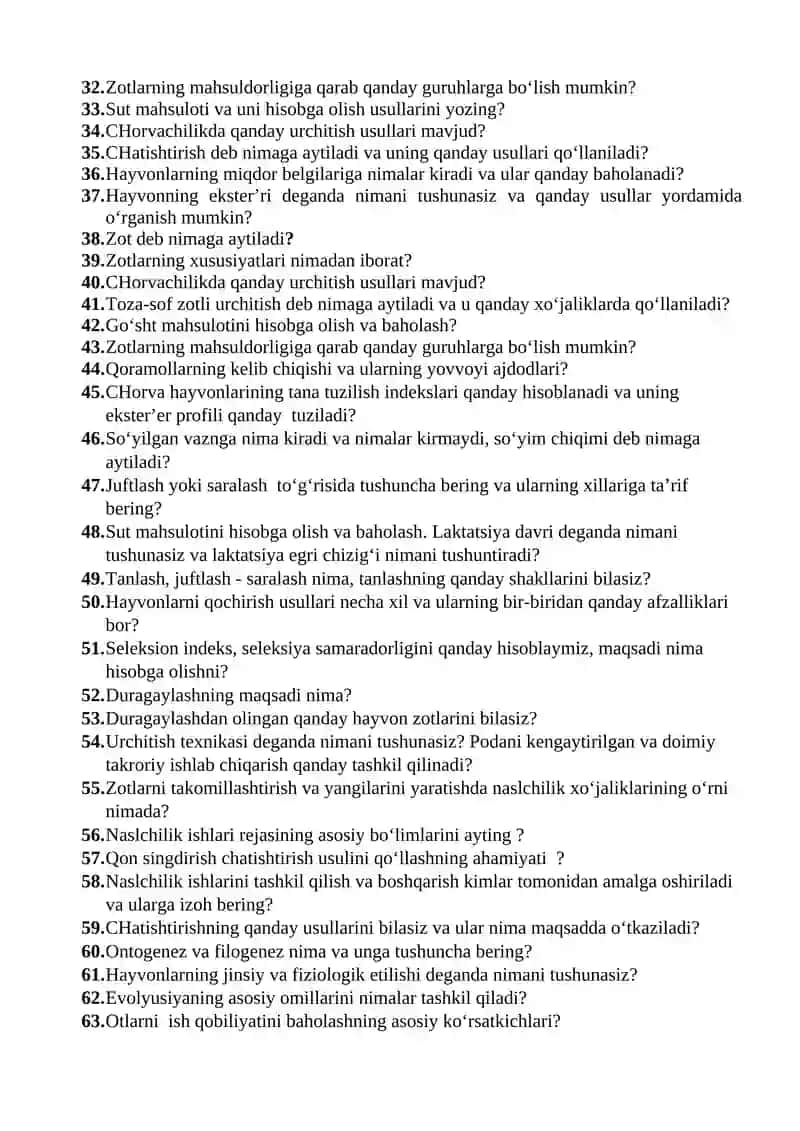 Urchitish fani bo'yicha savollar 2