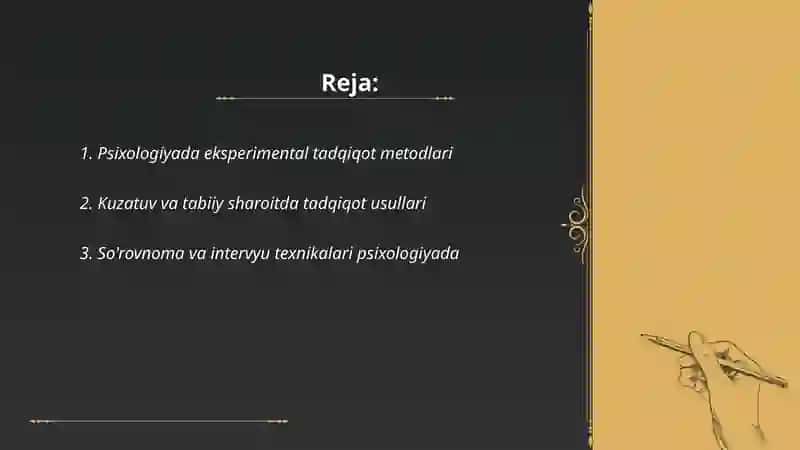 Psixologiya fanining tadqiqot metodlari va tarmoqlari 2