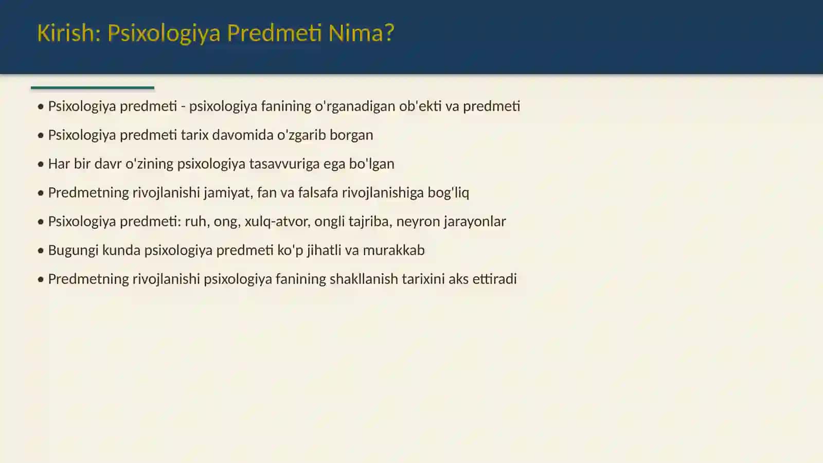 Psixologiyaning predmeti haqidagi tasavvurlar rivojlanishining asosiy bosqichlari 2