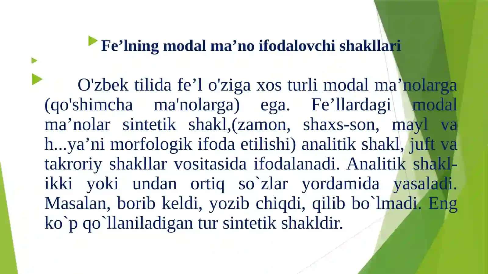 Fe’lning modal ma’no ifodalovchi shakllari 2