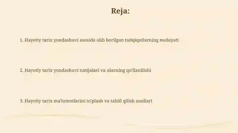 Kundalik Hayot tarixi yondashuvi asosida tadqiqot amalga oshirish 2