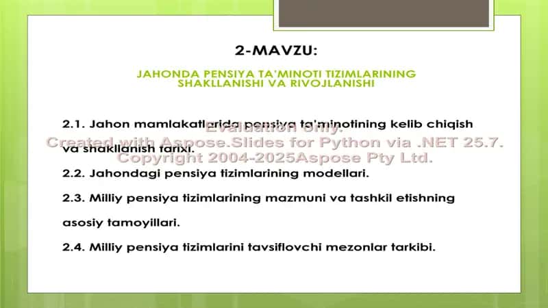Jahonda pensiya ta'minoti tizimi 2