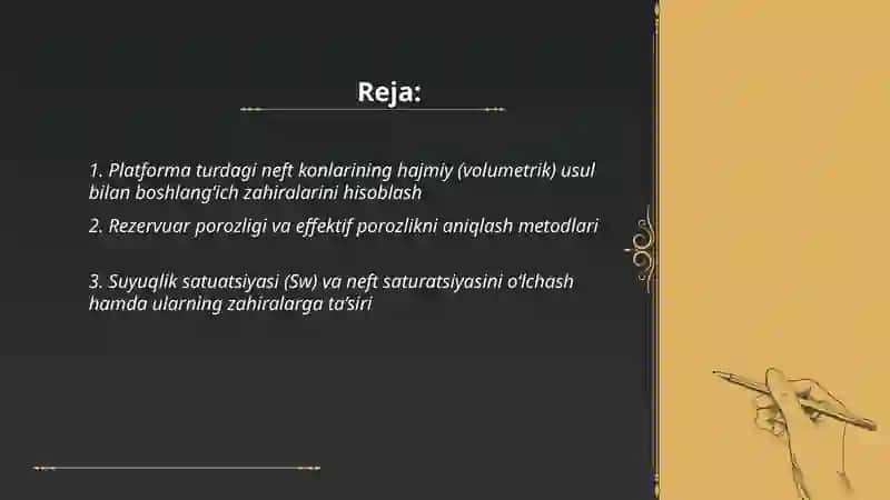 Platforma turdagi neft konlarining zahiralarini hisoblash 2