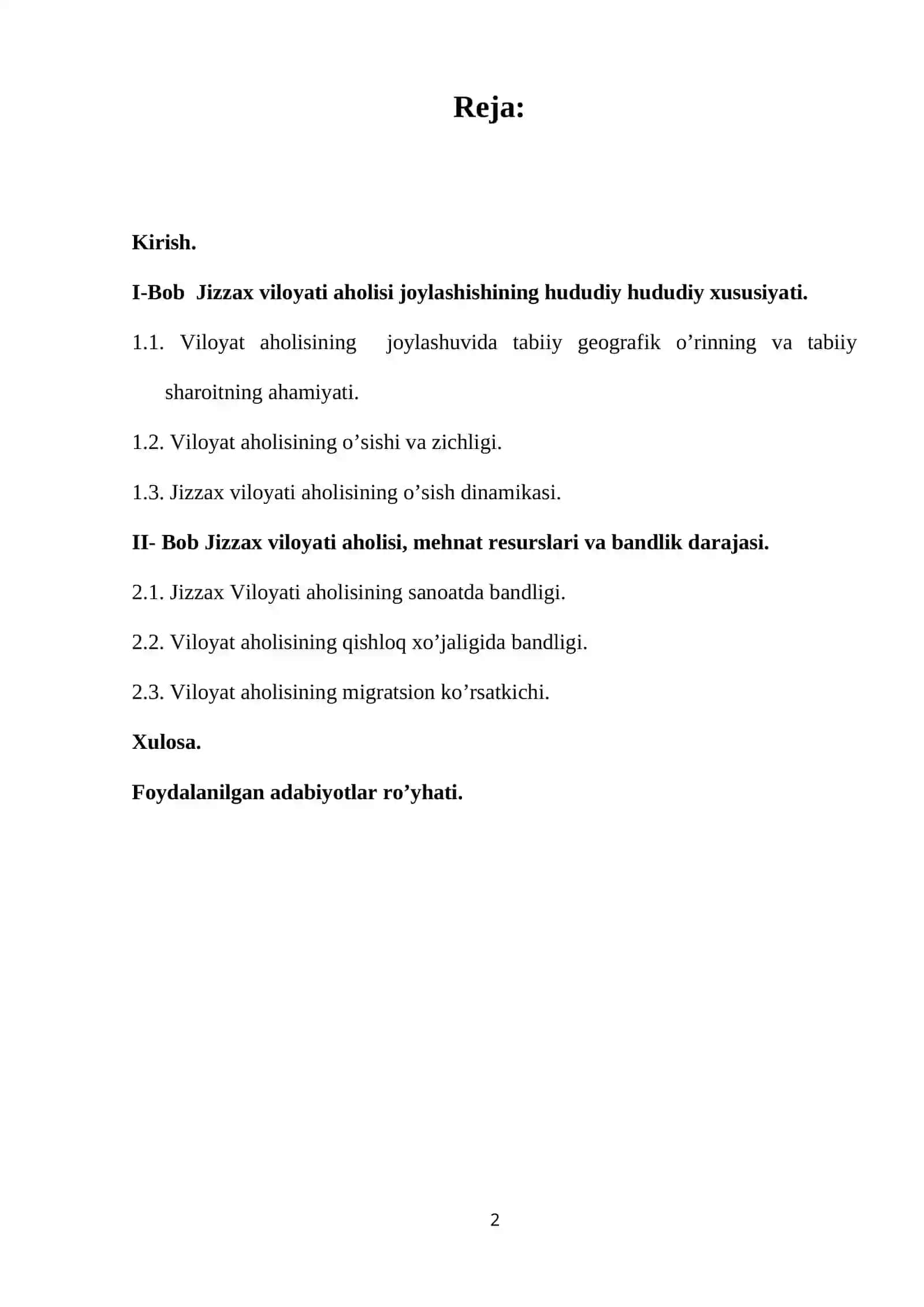 Jizzax viloyati aholisi va mehnat resurslari 2