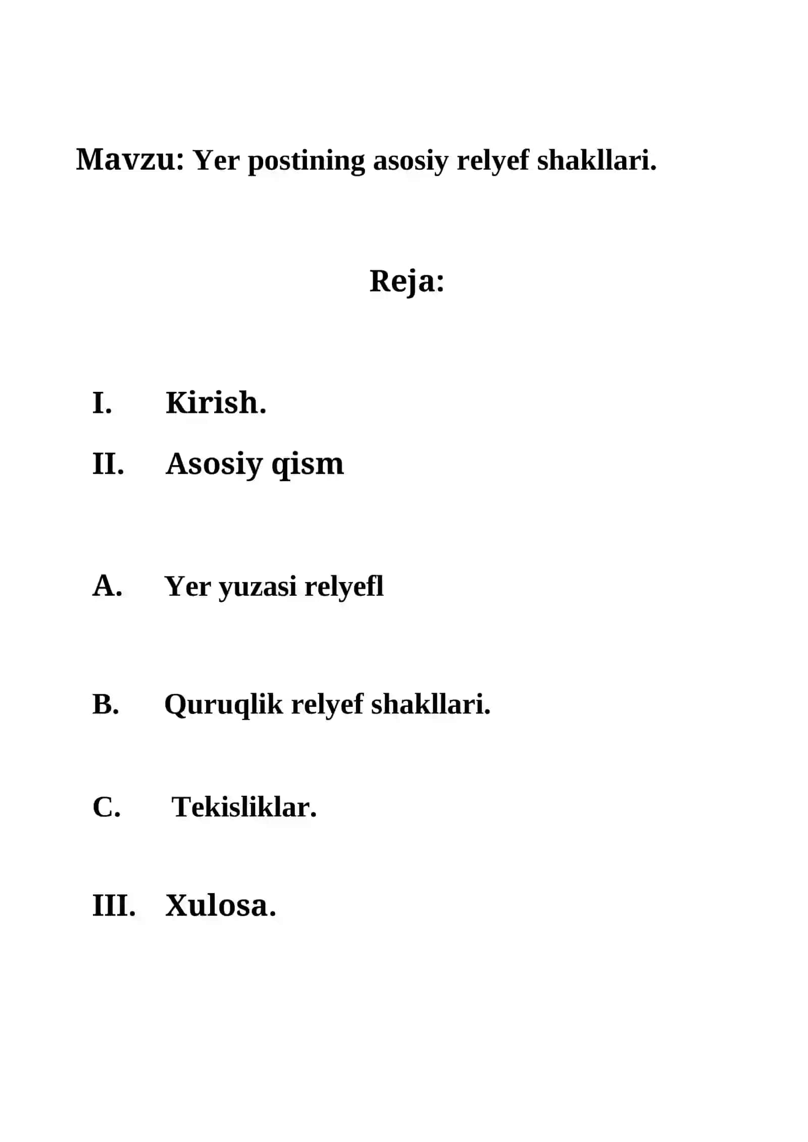 Yer po'stining asosiy relyef shakllari 2