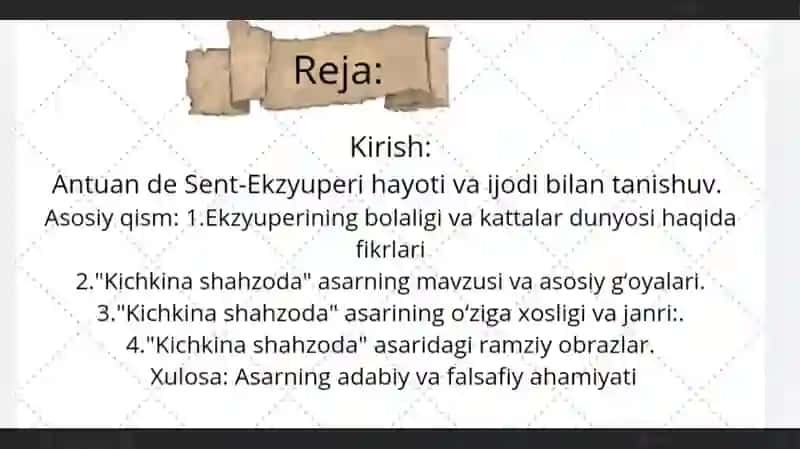 Antuan de-sent Ekzyuperining Kichkina Shahzoda asari tahlili 2