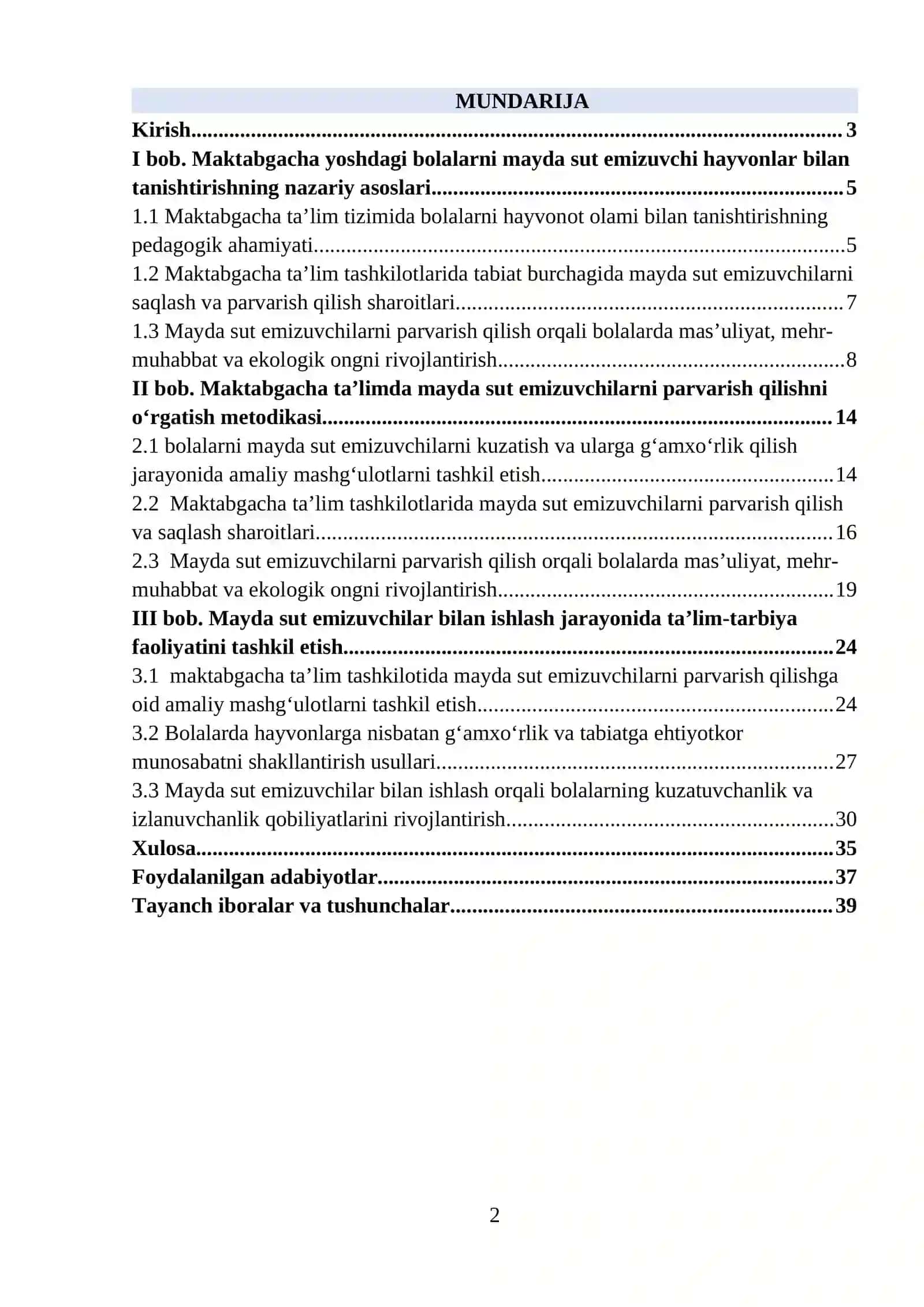Maktabgacha yoshdagi bolalarni mayda sut emizuvchi hayvonlar bilan tanishtirishning nazariy asoslari 2