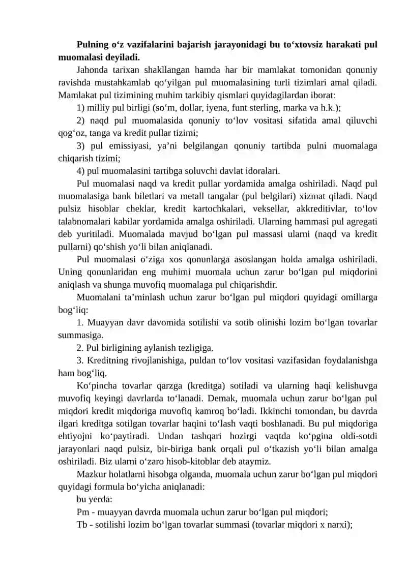 PUL-KREDIT TIZIMI. BANKLAR VA ULARNING BOZOR IQTISODIYOTIDAGI ROLI 2