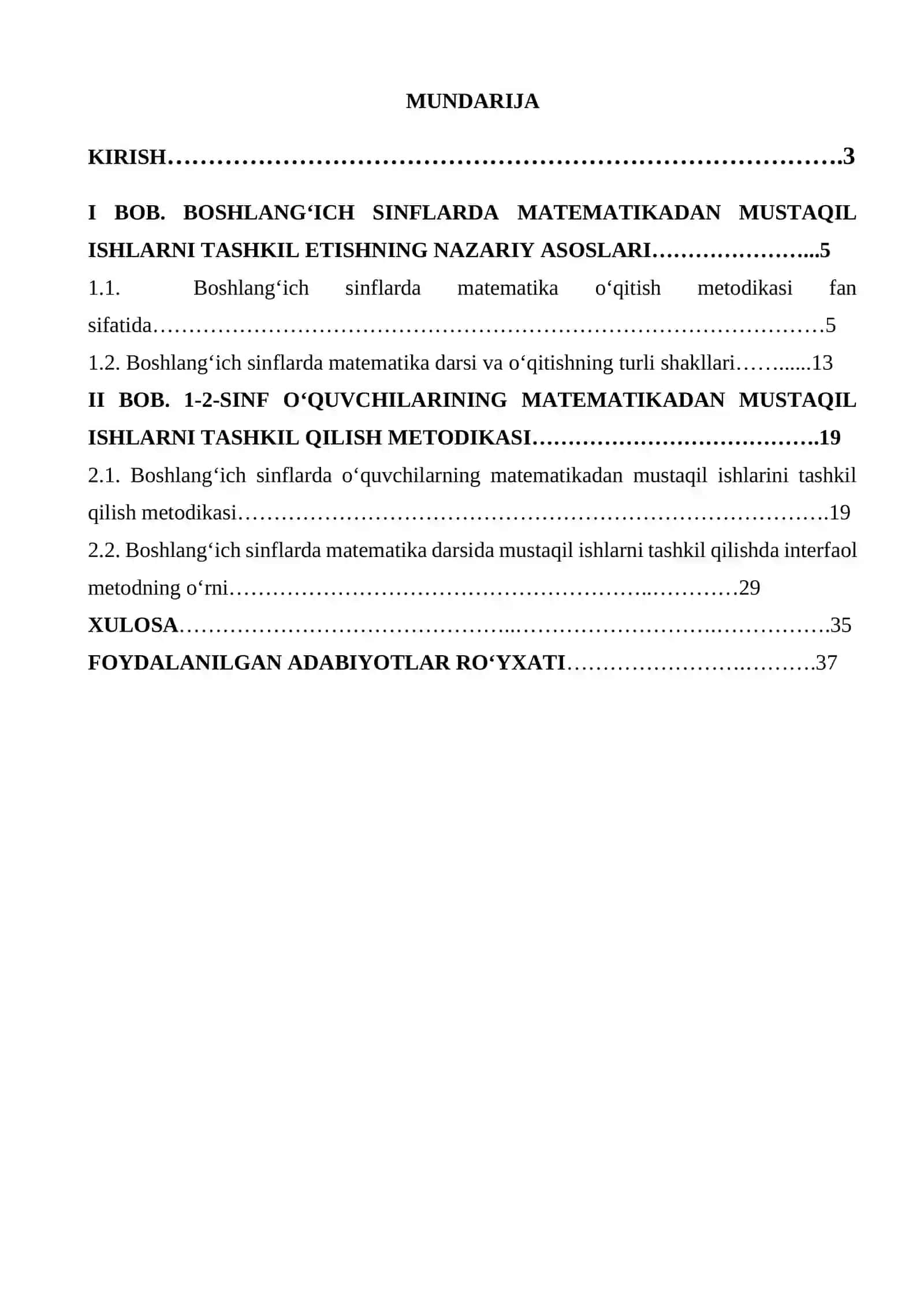 BOSHLANG‘ICH SINFLARDA O‘QUVCHILARNING MATEMATIKADAN MUSTAQIL ISHLARINI TASHKIL QILISH METODIKASI 2