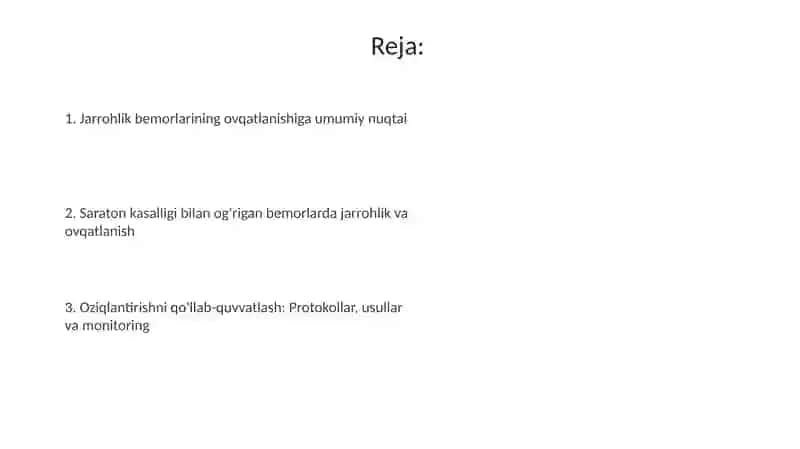 Jarrohlik bemorlarining ovqatlanishiga kirish 2