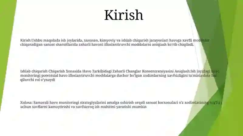 Havo Tarkibidagi Zaharli Changlar Konsentratsiyasini Aniqlash 2