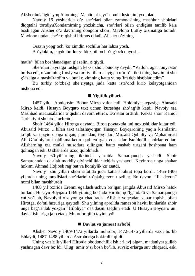Alisher  Navoiyning hayoti va ijodi referat 2
