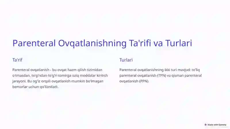 Parenteral Ovqatlanish: Klinik Ahamiyati va Qo'llanilishi 2