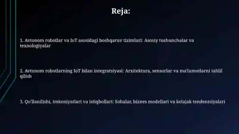 Avtonom robotlar va IoT asosida boshqariladigan tizimlar 2