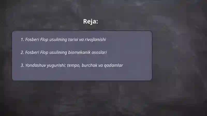 Balandlikka sakrash. Hatlab oʻtish fosberi flop usullari va ularning farqli fazalari 2