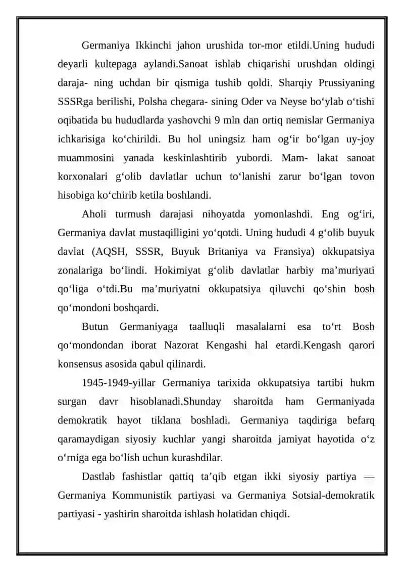 XX ASR OXIRI XXI ASR BOSHLARIDA GERMANIYA 2
