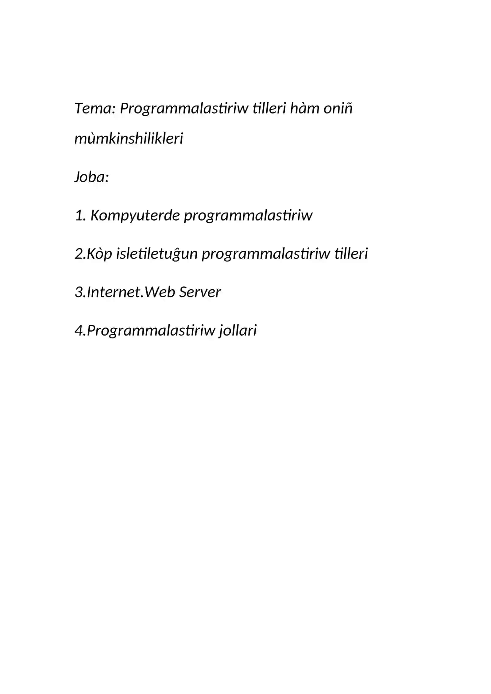 Programmalastiriw tilari hàm oniñ mùmkinshilikleri 2