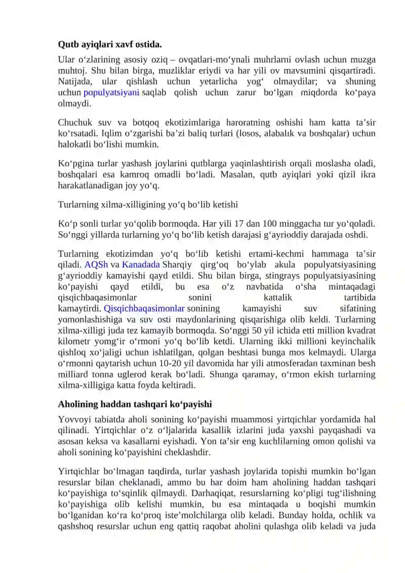 Global ekologik inqirozni yuzaga kelishi sabablari 2
